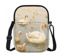 Entemne Petit sac à bandoulière noir lapin d'hiver léger pour téléphone, sac à main imperméable avec 3 poches et sangle réglable pour homme et femme, usage quotidien, Jolie peinture de famille de