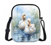 Entemne Petit sac à bandoulière noir lapin d'hiver léger pour téléphone, sac à main imperméable avec 3 poches et sangle réglable pour homme et femme, usage quotidien, Canard animal aquarelle, Taille