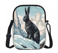 Entemne Petit sac à bandoulière noir lapin d'hiver léger pour téléphone, sac à main imperméable avec 3 poches et sangle réglable pour homme et femme, usage quotidien, Lapin noir hiver, Taille unique