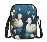 Entemne Petit sac à bandoulière noir lapin d'hiver léger pour téléphone, sac à main imperméable avec 3 poches et sangle réglable pour homme et femme, usage quotidien, Caneton animal d'étang floral