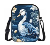 Entemne Petit sac à bandoulière noir lapin d'hiver léger pour téléphone, sac à main imperméable avec 3 poches et sangle réglable pour homme et femme, usage quotidien, Art vintage de fleurs de canard