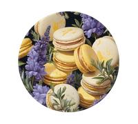 Entemne Petit tapis de souris rond avec base en caoutchouc antidérapant Motif fleurs violettes Macron Dessert 20 cm Tapis de souris d'ordinateur portable lavable Tapis de bureau pour ordinateur