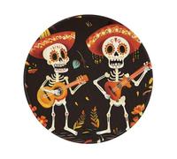Entemne Petit tapis de souris rond Day of the Dead Sugar Skull Musicien Base en caoutchouc antidérapant 20 cm Tapis de souris d'ordinateur portable lavable Tapis de bureau pour ordinateur portable