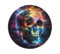 Entemne Petit tapis de souris rond galaxie gothique tête de mort base en caoutchouc antidérapant 20 cm tapis de souris d'ordinateur portable lavable tapis de bureau pour ordinateur portable jeu cadeau