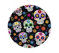 Entemne Petit tapis de souris rond Jour des morts Floral Sugar Skull Base en caoutchouc antidérapant 20 cm Tapis de souris d'ordinateur portable lavable Tapis de bureau pour ordinateur portable Gaming