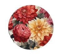 Entemne Petit tapis de souris rond rouge motif floral dahlias base en caoutchouc antidérapant 20 cm tapis de souris d'ordinateur portable lavable tapis de bureau pour ordinateur portable jeu cadeau 2