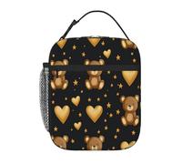 Entemne Sac à déjeuner isotherme pour enfants, hommes et femmes, motif ours marron, étoiles, cœurs, petit sac isotherme résistant à l'eau et aux fuites pour le travail, le pique-nique, l'école