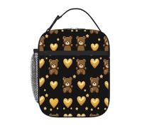 Entemne Sac à déjeuner isotherme pour enfants, hommes, femmes, motif ours, cœurs, étoiles, petit sac isotherme résistant à l'eau et aux fuites, pour le travail, le pique-nique, l'école