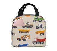 Entemne Sac à déjeuner isotherme pour hommes, femmes, enfants, motif camions de chantier, pelleteuses, petit sac isotherme étanche pour le travail, le pique-nique, l'école - Beige