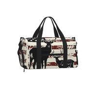 Entemne Sac de sport avec compartiment à chaussures pour homme et femme - Léger et résistant à l'eau - Motif dinosaure - Motif drapeau américain, Art du drapeau américain des cerfs, 45x23x25cm