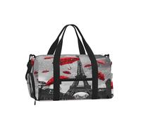 Entemne Sac de sport avec compartiment à chaussures pour homme et femme Motif fleurs de cerisier gothique Rose, Parapluie Paris Tour Eiffel Rouge, 45x23x25cm, Classique