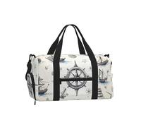 Entemne Sac de sport coloré avec compartiment à chaussures pour homme et femme - Léger et résistant à l'eau, Motif bateau boussole nautique, 45x23x25cm, Classique