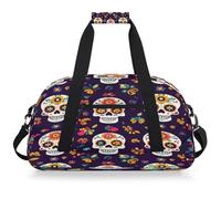 Entemne Sac de sport pour enfants Day of The Dead Sugar Skull Floral résistant à l'eau Sac de sport léger pour garçons filles Sac de voyage pour garçons et filles Sac de week-end