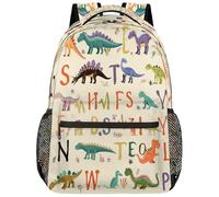 Entemne Sac d'école pour garçons et filles - Grand sac à dos imperméable et léger pour adolescents - Lettre de l'alphabet - Dinosaure de dessin animé - Grand sac à dos pour l'école primaire et