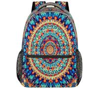 Entemne Sac d'école pour garçons et filles - Motif mandala éthique floral léidoscopique - Grand sac à dos pour école primaire secondaire - Imperméable et léger - Pour adolescents, voyage, randonnée