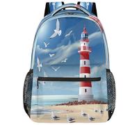 Entemne Sac d'école pour garçons et filles - Phare de mer et mouettes - Grand sac à dos pour école primaire et secondaire - Imperméable et léger - Pour adolescents, voyage, randonnée