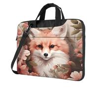 Entemne Sac pour ordinateur portable 13/14/15,6 pouces - Fleur rose - Renard - Housse pour ordinateur portable - Légère et résistante à l'eau - Sac à bandoulière pour tablette d'ordinateur