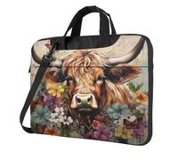 Entemne Sac pour ordinateur portable 13" Motif vache des Highlands Graffiti Floral Western Farm Housse pour ordinateur portable pour homme et femme - Légère et résistante à l'eau - Sac à bandoulière