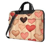 Entemne Sac pour ordinateur portable de 13 pouces en bois avec motif cœurs d'amour - Housse pour ordinateur portable - Pour homme et femme - Légère et résistante à l'eau - Sac à bandoulière pour