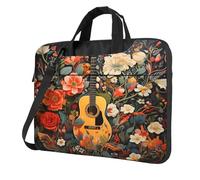 Entemne Sacoche pour ordinateur portable 13" Motif floral et guitare musicale Pour homme et femme Léger Résistant à l'eau Sac à bandoulière, multicolore, 14 inch