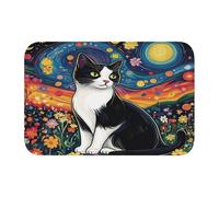 Entemne Tapis de porte motif floral et ciel étoilé animal chat lavable intérieur extérieur paillasson d'entrée 40 x 60 cm tapis de bienvenue antidérapant fin tapis de couloir de salle de bain