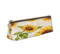Entemne Trousse à crayons en cuir imperméable pour filles, garçons, enfants, papeterie, petit sac pour fournitures scolaires et bureau, Vieille carte postale Tournesols, 21 x 6 x 6 cm, Organiseur de