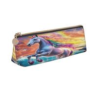 Entemne Trousse à crayons en cuir imperméable pour filles, garçons, enfants, papeterie, petit sac pour fournitures scolaires et bureau, Dauphin sautant de cheval blanc arc-en-ciel, 21 x 6 x 6 cm