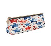 Entemne Trousse à crayons en cuir imperméable pour filles, garçons, enfants, papeterie, petit sac pour fournitures scolaires et bureau, Independense Day Star Rouge Bleu, 21 x 6 x 6 cm, Organiseur de