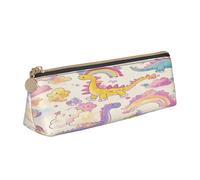 Entemne Trousse à crayons en cuir imperméable pour filles, garçons, enfants, papeterie, petit sac pour fournitures scolaires et bureau, Motif dinosaure arc-en-ciel coloré, 21 x 6 x 6 cm, Organiseur de