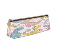 Entemne Trousse à crayons en cuir imperméable pour filles, garçons, enfants, papeterie, petit sac pour fournitures scolaires et bureau, Joli motif dinosaure rose et jaune, 21 x 6 x 6 cm, Organiseur de