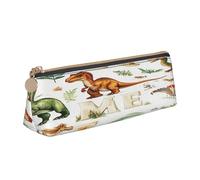 Entemne Trousse à crayons en cuir imperméable pour filles, garçons, enfants, papeterie, petit sac pour fournitures scolaires et bureau, Alphabet dinosaure amusant, 21 x 6 x 6 cm, Organiseur de sac