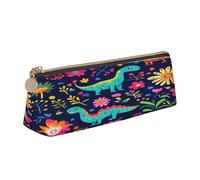 Entemne Trousse à crayons en cuir imperméable pour filles, garçons, enfants, papeterie, petit sac pour fournitures scolaires et bureau, Motif dinosaure floral, 21 x 6 x 6 cm, Organiseur de sac