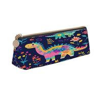 Entemne Trousse à crayons en cuir imperméable pour filles, garçons, enfants, papeterie, petit sac pour fournitures scolaires et bureau, Dinosaure floral coloré, 21 x 6 x 6 cm, Organiseur de sac