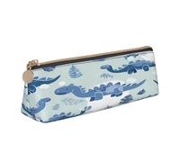 Entemne Trousse à crayons en cuir imperméable pour filles, garçons, enfants, papeterie, petit sac pour fournitures scolaires et bureau, Dinosaure mignon bleu, 21 x 6 x 6 cm, Organiseur de sac