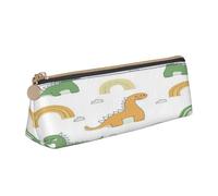 Entemne Trousse à crayons en cuir imperméable pour filles, garçons, enfants, papeterie, petit sac pour fournitures scolaires et bureau, Dinosaure vert orange arc-en-ciel, 21 x 6 x 6 cm, Organiseur de