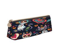 Entemne Trousse à crayons en cuir imperméable pour filles, garçons, enfants, papeterie, petit sac pour fournitures scolaires et bureau, Funny Day of the Dead Sugar Skull Cats, 21 x 6 x 6 cm