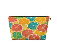 Entemne Trousse de maquillage en cuir PVC imperméable avec motif de fraises pour femmes et filles - Petite trousse de toilette de voyage pour sac à main, cadeau de gym, Tranches de pomelo aux agrumes