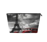 Entemne Trousse de maquillage rose avec cœurs Tour Eiffel en cuir PVC imperméable pour femme et fille Petite pochette de toilette de voyage pour sac à main Cadeau de gym, Tour Eiffel Rouge Vieille