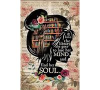 Entering The Library, she Lost her Mind and searched for her Soul - Panneau d'avertissement vintage en métal - Cadeau pour jardin, cour, festival, décoration familiale, ferme, garage, 30,5 x 40,6 cm