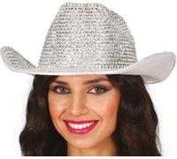 Enterrement de vie de garçon Glamour Cowboy Chapeau Argent étincelant Carnaval Accessoire Aventure Voyageur, Couleur : Argent