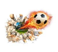 Entgoinggo Autocollant mural réaliste 3D Football Illusion de balle flamboyante en PVC robuste imperméable résistant à la décoloration Art pour chambre à coucher salle de jeux thème sport 40 x 30 cm