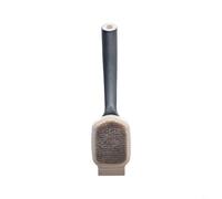 Entgoinggo Brosse à vaisselle de cuisine avec long manche et poils robustes pour enlever la graisse, double lavage et raclage pour casseroles, poêles et grills, compatible avec Le Creuset (noir gris)