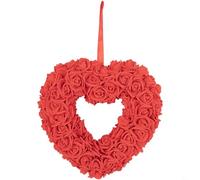 Entgoinggo Couronne en forme de cœur à suspendre à une porte pour la Saint-Valentin, une demande en mariage ou une fête, ornement de style floral (rouge)