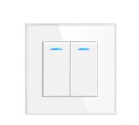 Entgoinggo Double interrupteur de commande carré, verre trempé 82 x 82 mm, blanc, bouton-poussoir, manuel, 2 voies, support mural