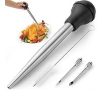 Entgoinggo Ensemble d'outils de cuisine avec injecteur en acier inoxydable et 2 aiguilles et brosse de nettoyage pour dinde et volaille