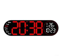 Entgoinggo Grande horloge murale numérique LED avec double alarme, affichage de la température et compte à rebours, luminosité automatique, veilleuse pour chambre à coucher, salon, bureau, décoration