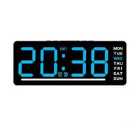 Entgoinggo Grande horloge murale numérique LED, avec interface USB, réveil électronique avec compte à rebours et mémoire de mise hors tension, pour bureau, école, décoration d'intérieur (bleu)