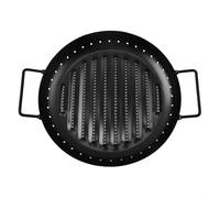Entgoinggo Plateau de barbecue rond anti-adhésif, pour camping, pique-nique, panier de cuisson portable avec répartition uniforme de la chaleur et construction en fer facile à nettoyer