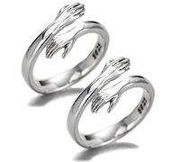 Enthana 2PCS Bagues de Câlin Ajustables Argent 925 | Bagues de câlin ouvertes. Donnez-moi un câlin ! Cadeau d'amour idéal pour sœurs, amis, famille ou vous-même.