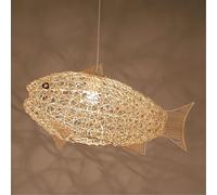 ENTHERONIC Lampe Suspendue en rotin tissé à la Main, Abat-Jour en Osier en Forme de Poisson, Lampe Suspendue décorative Simple E27, luminaires Suspendus réglables pour Salle à Manger, îlot de Cuisine
